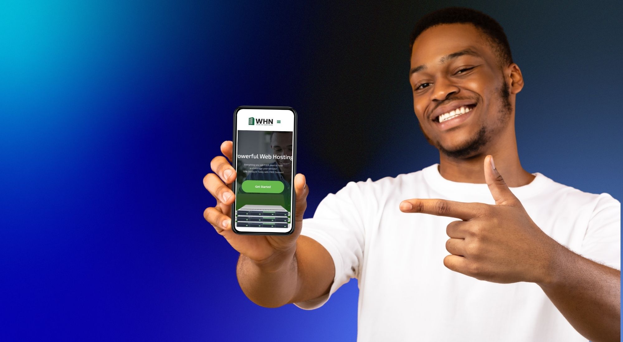 A Nigerian man showing his repaired phone screen and does a thumbs up for Stamof Phone Solution Ltd